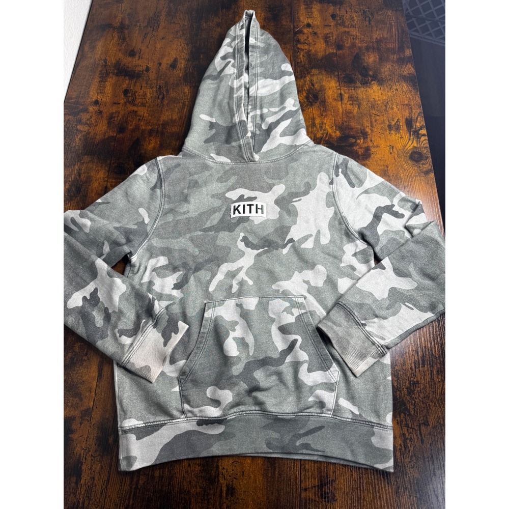 Kith Kids Camo Box Logo Hoodie Grey White Camouflage Sweatshirt Size S
